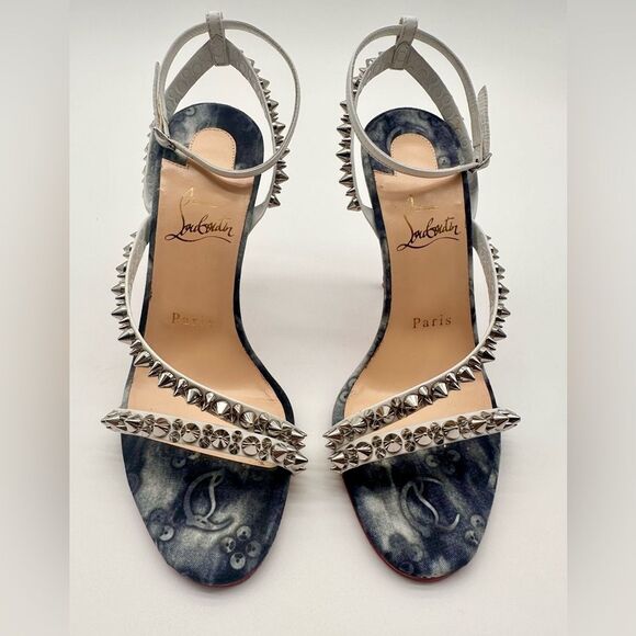 Christian Louboutin Mafaldina Spikes Denim & Leather 100 Heels Sandals EU 37 US7 - Picture 12 of 12